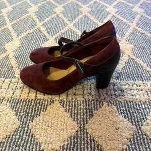 Clark’s Collection Suede Maroon & Snakeskin Block Heels